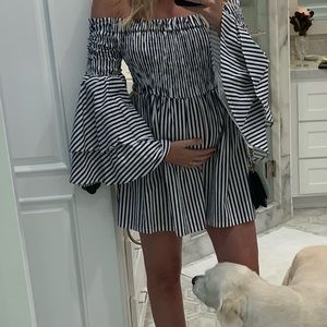 Pixie Market stripe mini off the shoulder dress